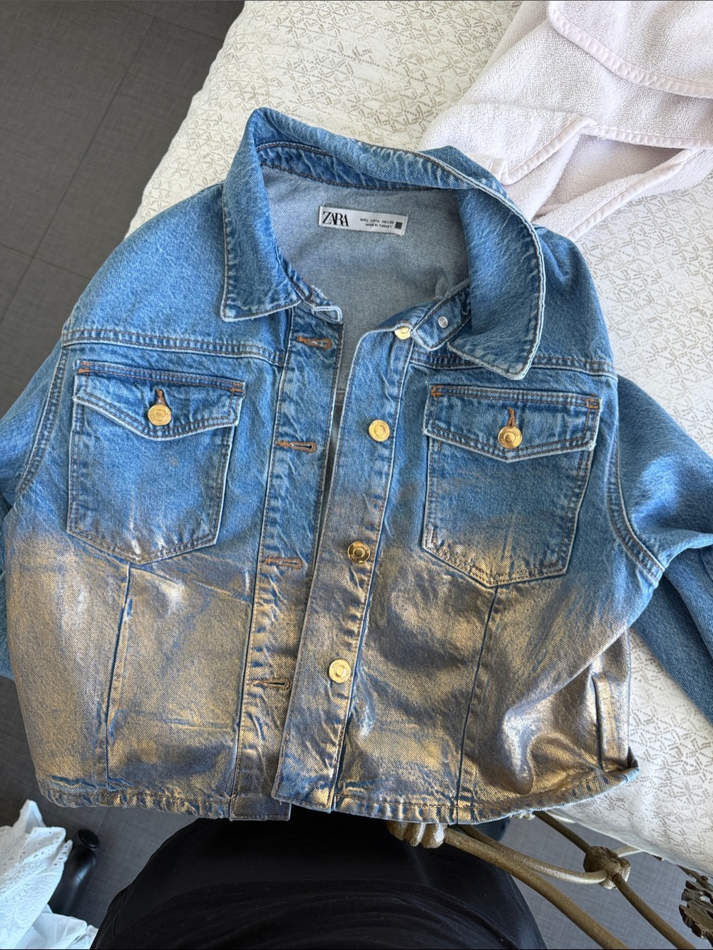 ZARA Two-Tone Metallic Denim Jacket - Blue and Gold
